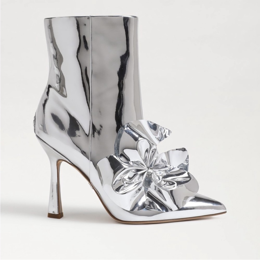 Sam Edelman Silver Metallic Floral Accent Ankle Boots